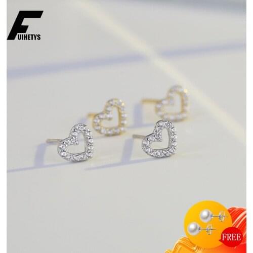 Romantic Earrings 925 Sterling Silver Jewelry with Zircon Gemstone Heart Shape Stud Earrings for Women Wedding Party Accessories