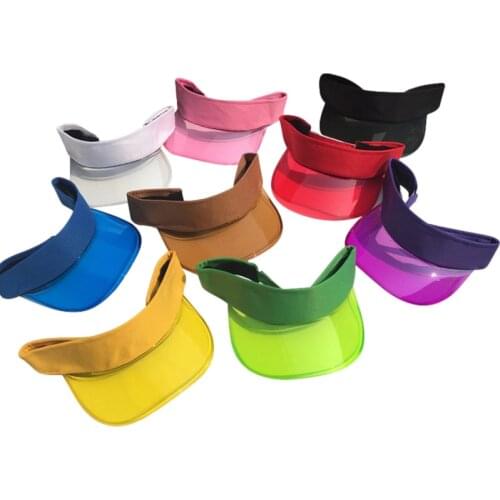 Summer Sun Visor Hat Womens Large Brim Plastic Hats Candy Casual Windproof Caps Transparent UV Protection Sunscreen Hats