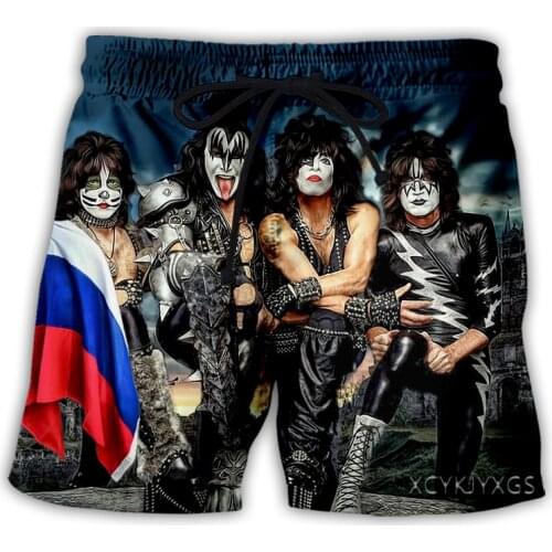 New Men/Women 3D Printed Casual Shorts Kiss Band Fashion Streetwear Men Loose Sporting Shorts A01
