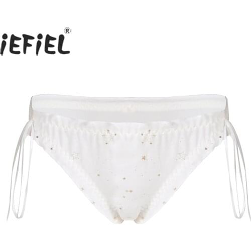 Men Stars Print Sissy Underwear Elastic Waist Straps Briefs Underpants Low Waist Lace Up Ruffle Panties Lingerie Party Clubwear