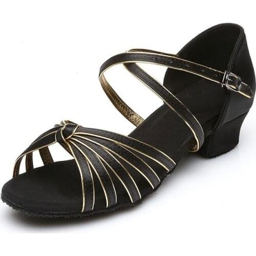 Childrens knot Latin dance shoes satin fabric outsole plush leather bottom practise shoes womens low heel Ballroom shoes