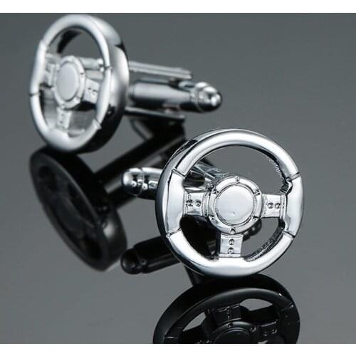 High quality car steering wheel Cufflinks New Fashion Jewelry Silver Cufflinks mens wedding shirt clothing badge pin gift