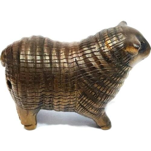 Y7394 - 2" Hand Carved Boxwood Netsuke Figurine Carving - Sheep