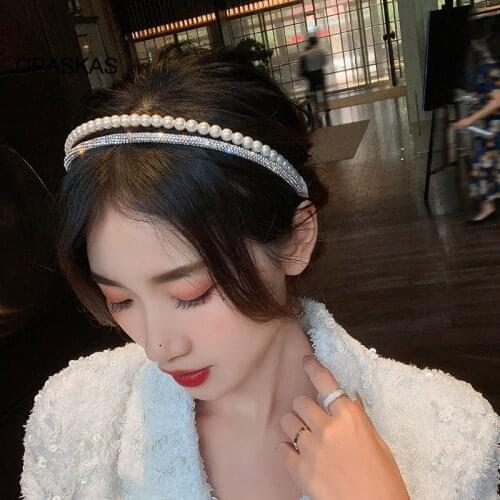 Pearl Rhinestones Headband Double Row Headpieces Simple Elegant Blings Fashion Hair Accessories for Women Girls PT
