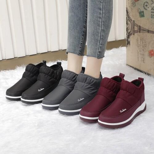 Women Snow Boots Short Plush Slip On Shoes Female Waterproof Thick Heels Faux Fur Keep Warm Waterproof Ladies Concise Footwear