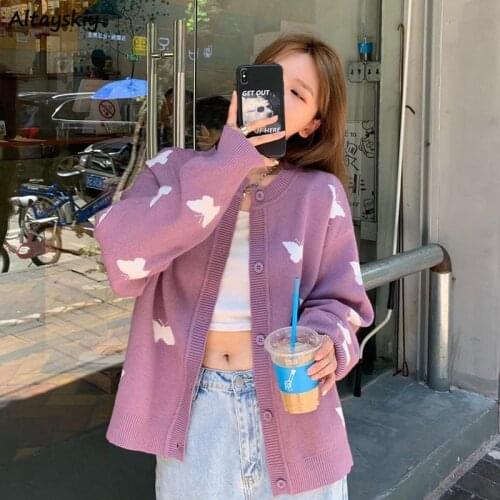Cardigan Women Print O-neck Preppy Korean Style Mujer Design High Quality Comfortable All-match Sweet Harajuku Ins Spring New