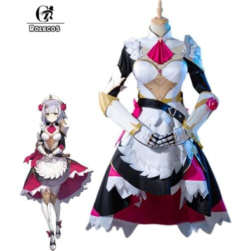 ROLECOS Genshin Impact Noelle Cosplay Costume Noelle Cosplay Costume Women Costume Knights Maid Dress Halloween Outfit Full Set