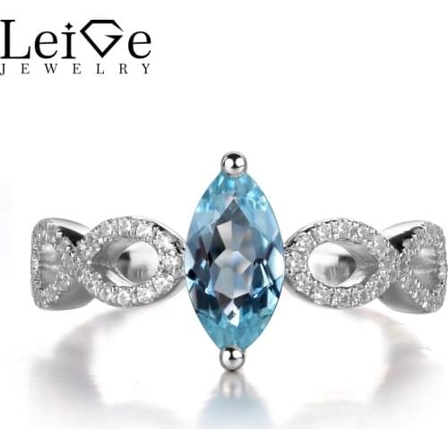 Leige Jewelry Aquamarine Rings Women Blue Gemstone 925 Sterling Silver Fine Jewelry Engagement Promise Rings March Birthstone