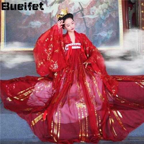 Oriental Ancient Tang Dynasty Hanfu Dress Woman Chinese Traditional Dance Costumes Red Elegant Fairy Folk Performance Clothing