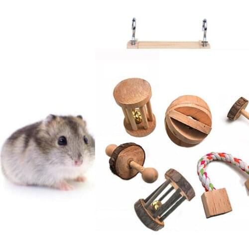 1 Set Natural Wooden Rabbits Toys Pine Dumbells Unicycle Bell Roller Chew Toys for Guinea Pigs Rat Small Pet Molars Supplies