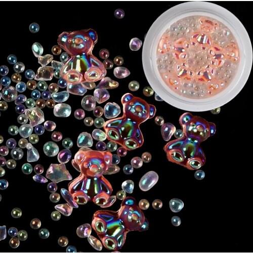 1Box Cute Bear Nail Art Rhinestone Mixed 3D Nail Decoration Kawaii Nail Art Accessories For Manicure Design