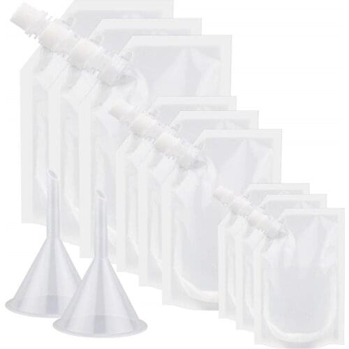 20pcs Plastic Reusable Liquor Pouch Clear Heavy Duty Drinks Flasks Concealable Drinking Flasks Cruise Bags Kit with Funnel