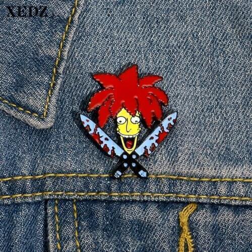 2020 adventure pin cool red hairstyle male with blood dagger scissors exquisite badge killer lapel brooch punk jewelry to friend