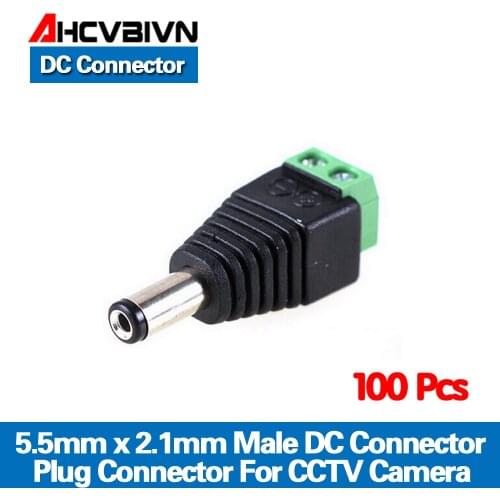 AHCVBIVN Big sale 100PCS DC Connector CCTV male Plug Adapter Cable UTP Camera Video Balun Connector 5.5 x 2.1mm Free shipping