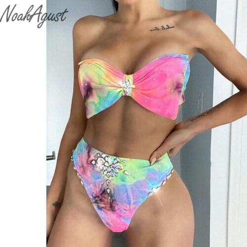 Diamond High Waist Bikini 2021 Mujer Bandeau Swimsuit Women Push Up Bathing Suit Two Piece Beach Wear Maillot De Bain Femme Swim