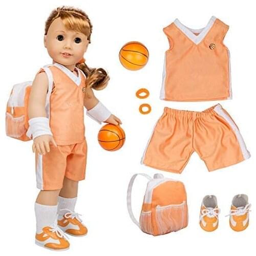 Basketball Uniform Outfit for American Girl & 18" Dolls (8 Piece Set) - Includes Premium Handmade Doll Clothes & Accessories