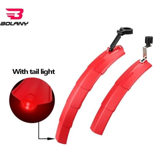 BOLANY Bicycle Mudguard Stretchable Front Rear MTB Bike Fenders With Warning Taillight 33/46cm Rubber Fender Cycling Accessories