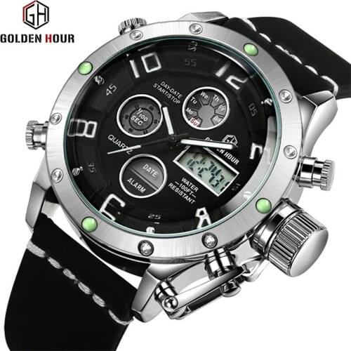 Top Brand Luxury Mens Quartz Watch Sports Watches Leather Digital Watches Men Military Army Waterproof Wristwatch Reloj Hombre