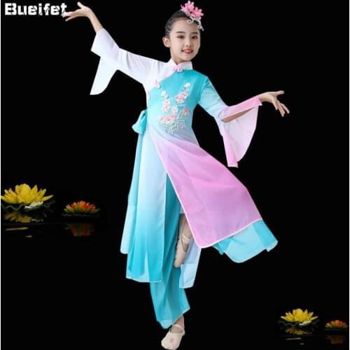 Childrens Classical Yangko Dance Performance Clothes Elegant Fan Dance Suit Ancient Hanfu Umbrella Yangko Stage Performance