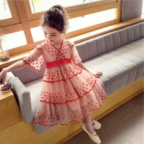Fashion New Girl Summer Dress Lace Embroidery Princess Birthday Dresses Baby Child Vestidos Clothes 2-8age