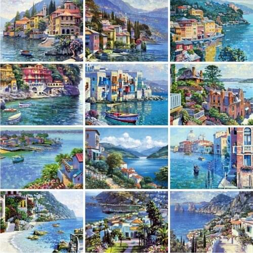 EverShine Diamond Painting City Cross Stitch Diamond Embroidery Seaside Mosaic Kits Landscape Handmade Hobby Gift Needlework