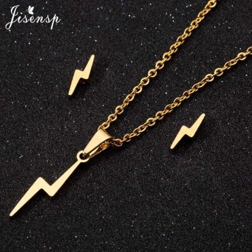 Jisensp Stainless Steel Thunder Lightning Necklaces Pendants collier femme Vintage Jewelry Chain Necklace Men Womens Jewelry