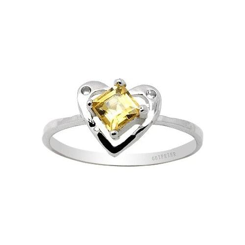 CoLife Jewelry Fashion Silver Heart Ring for Party 4mm Natural Citrine Ring 925 Silver Citrine Ring Gift for Woman