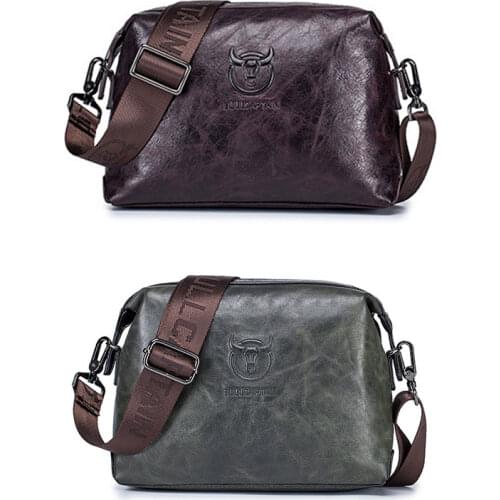 Bullcaptain Leather Mens Shoulder Bag Casual Fashion Messenger Bags Man Large-Capacity Independent Card Slots Bag