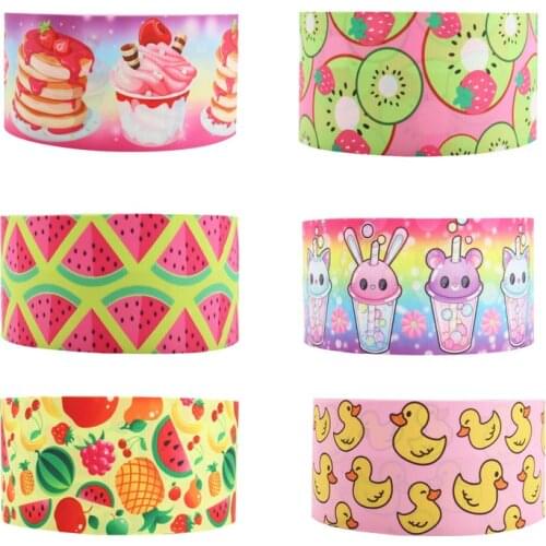 Q&N ribbon 16mm 22mm 25mm 38mm 50mm 75mm Kiwi Cartoon Fruit 50yard Ribbons Gift Box Withlogo DIY Accessories /FOE Free Shipping