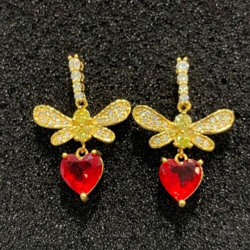 Cute romantic bowknot and heart drop earring trendy fashion women jewelry copper with cubic zircon