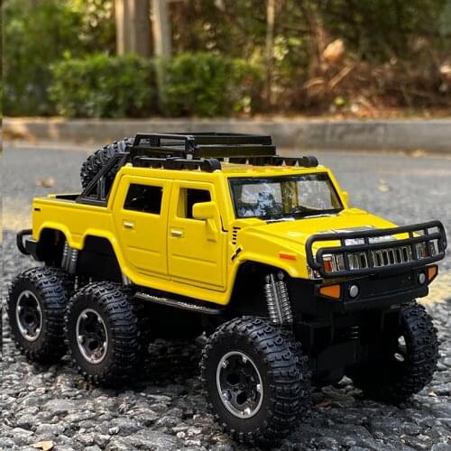 1/28 Hummer H2 6*6 Big Tire Refit Pickup Off-Road Vehicle Alloy Car Model Diecasts Simulation Metal Car Model Childrens Toy Gift
