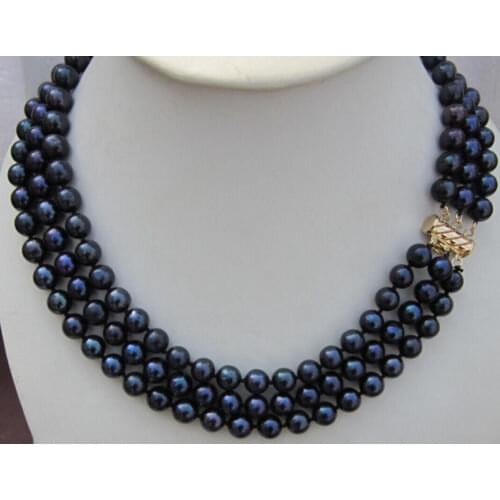 Mujer Women Gift word Love >>>>> 3 Rows AAA 9-10MM black Tahitian pearl necklace 16-17-18" Fine moda