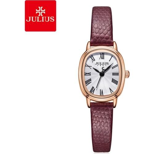 Julius Watch JA-1301 Crocodile Genuine Leather Women Slim Oval Face Casual Wristwatch Gift Relojes
