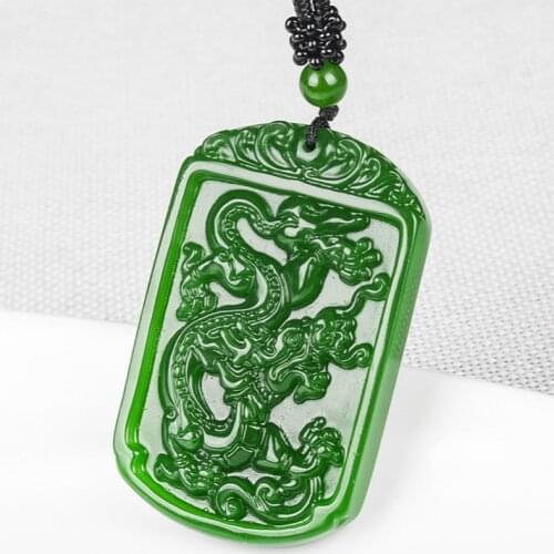 Natural Green Jade Dragon Pendant Beads Necklace Charm Jewellery Fashion Accessories Hand-Carved Man Luck Amulet Gifts