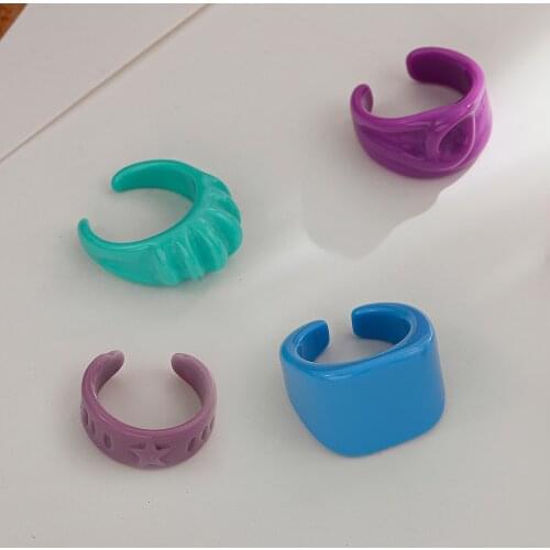 2021 New Trendy Colorful Geometric Star Ring for Women Korean Irregular Acrylic Croissant Open Rings Party Jewelry Gift