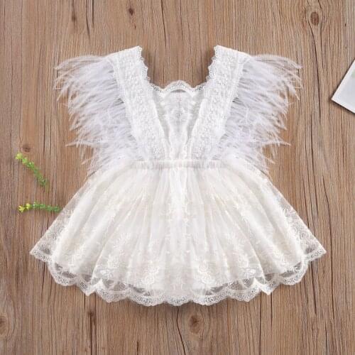 New Summer Baby Girl Mesh Feather Fly Sleeve Flounce Hem Floral Embroidered Lace Ruffle Layered Bodysuit