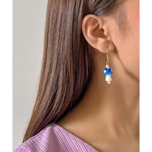Origin Summer Creative Vintage Glass Mushroom Dangle Earring for Women Multi Designs Geometric Imitation Pearl Earring Jewelry