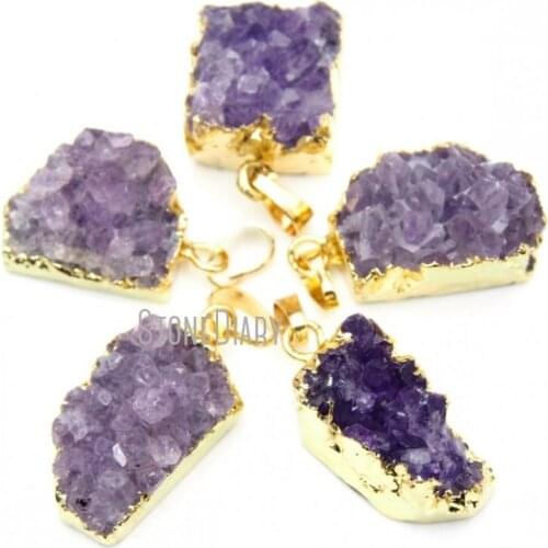 H-AMD17 10pcs Amethysts Druzy Drusy Cluster Pendant in Silver or Gold Approx. 35mm-45mm