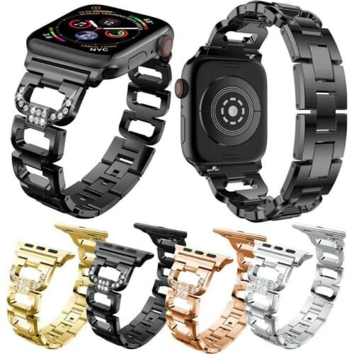 Stainless Steel D-Shaped Rhinestone Strap Multistage Polishing Vacuum Chromium Plating 44mm Band Replacement for iWatch 4/5