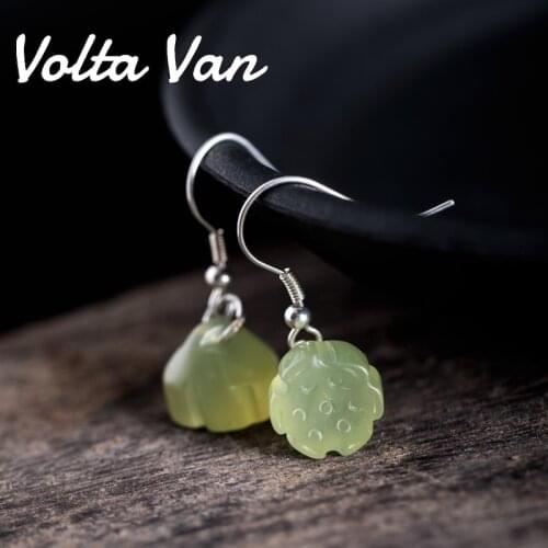 Volta Van Jade Drop Earrings 925 Sterling Silver Pendientes Plata 2021 New Vintage Elegant Lotus Fine Jewelry Concise Earrings