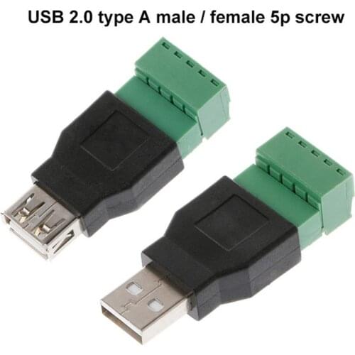 USB 2.0 Type A Male/Female to Screw Plug Connector Adapter with Shield Terminal