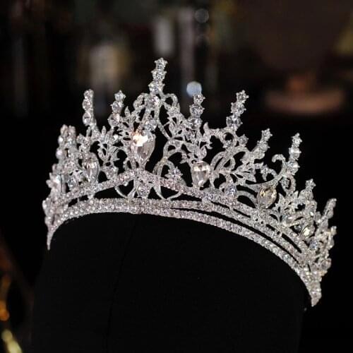 Baroque Crystal Bridal Tiaras Big Queen Crown Rhinestone Pageant Diadem Party Jewelry Bride Hairbands Wedding Hair Accessories