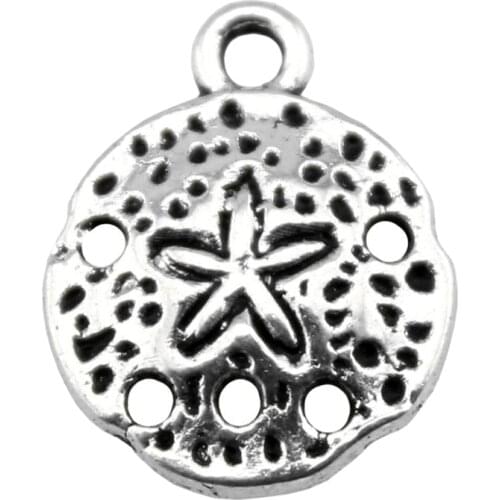 WYSIWYG 40pcs 12mm Sea Urchin Charm Pendants For Jewelry Making Antique Silver Color Starfish Sand Dollar Pendants Charm