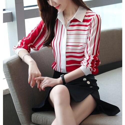 Women Striped Blouse Shirts 2020 Spring Autumn Korean Women Long Sleeve Blouse Shirts Turn-down Collar Chiffon Office Blouses