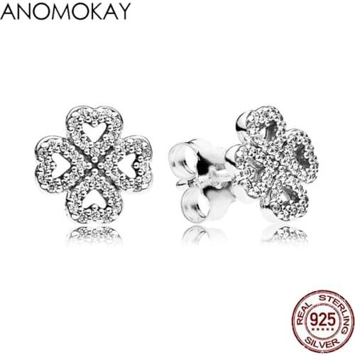 Authentic 925 Sterling Silver Heart Leaf Stud Earrings Fine CZ Plant 925 Silver Earrings for Women Girl Party Jewelry Gift