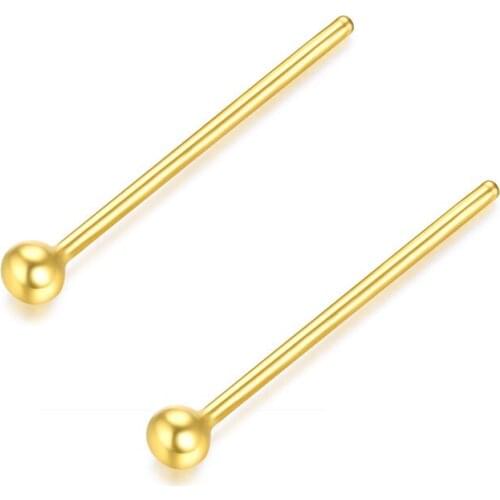 New Arrival 24K Yellow Gold Earrings Women 999 Gold Smooth Ball Stud Earrings