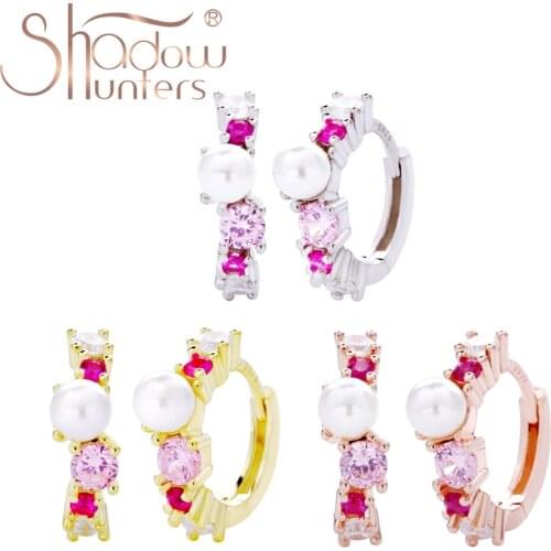 SHADOWHUNTERS Real 925 Silver Under The Sea Huggie Hoop Earrings Pink Zircon Pearl Earrings 2020 Chic Women Jewelry S925 Schmuck