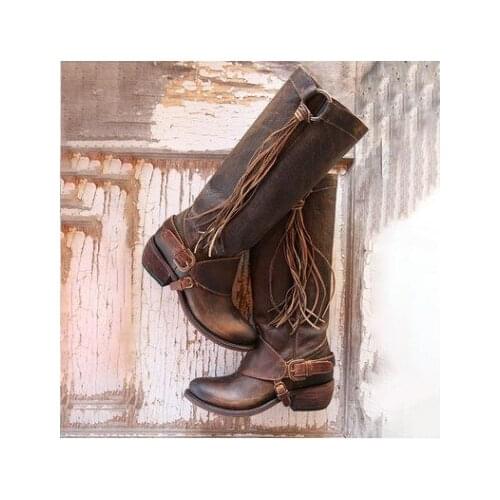 Gladiator Boots Women Vintage Shoes Women Tassel Over Knee Casual Boots Fashion Round Toe Knight All Match Buckle Ring 2020