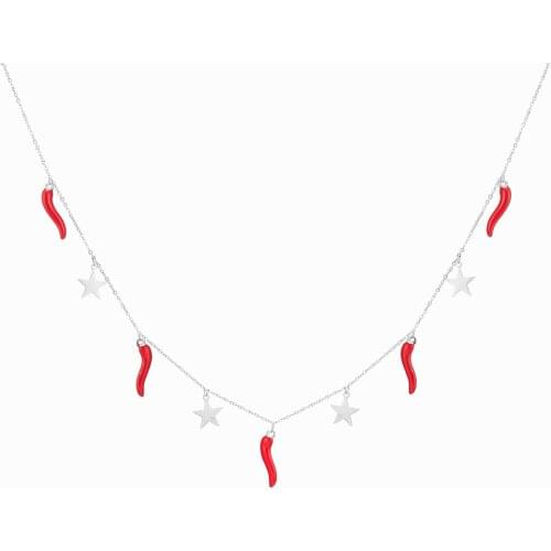 Stainless steel Red chilli Stars Pendant Necklace For Women Red Peppers Short Choker Necklace Trendy Jewelry Party Gift 2020 new