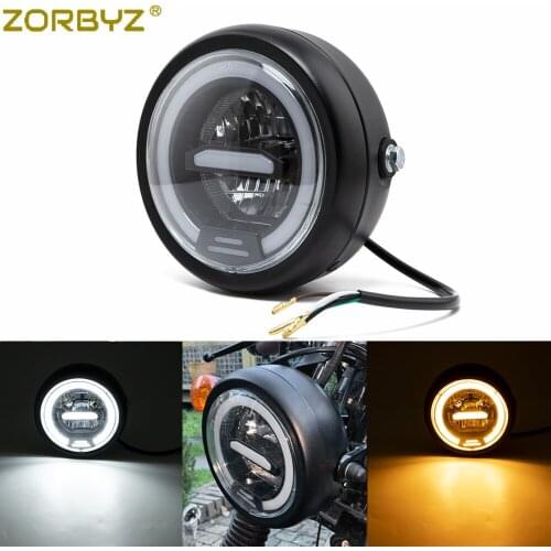 ZORBYZ 6.5" Retro LED Motorcycle Hi/Lo Headlight DRL Lamp For Harley Honda Cafe Racer Custom
